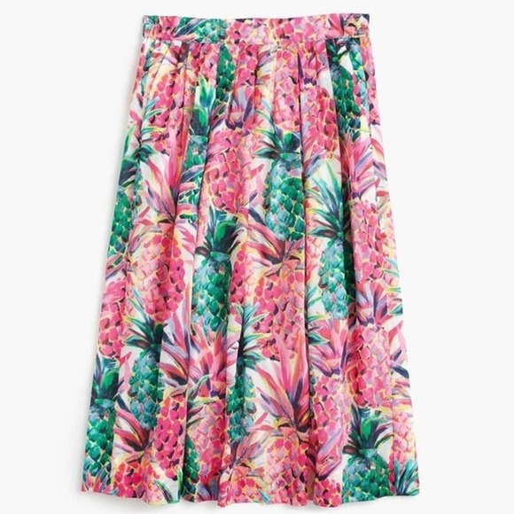 J. Crew Dresses & Skirts - J.Crew Sz 00 Ratti Pineapple Midi Skirt Womens Casual Cotton Multicolor